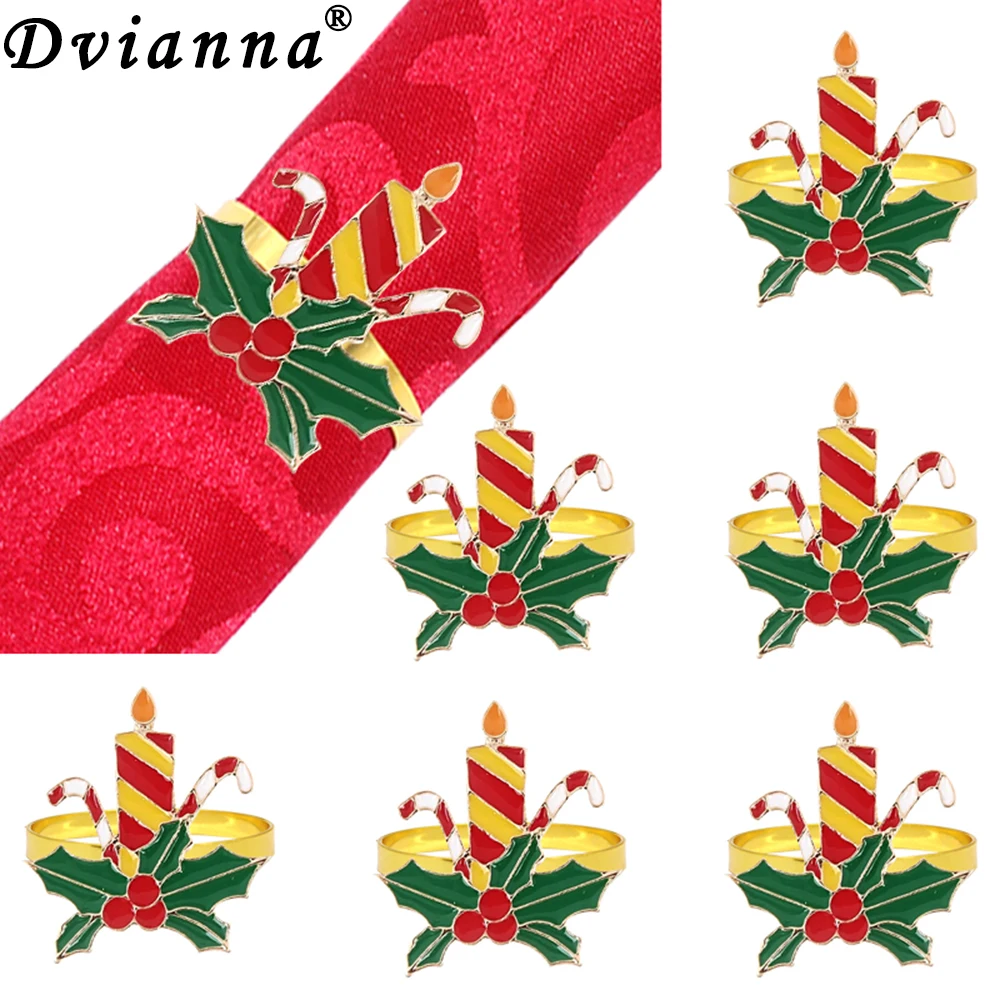 

8Pcs Christmas Candle Napkin Ring Xmas Holly Leaf Napkin Holder for Christmas Birthday Holiday Party Table Decoration HWC293
