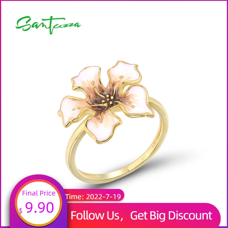 

Follow SANTUZZA，Only 9.9USD on JUL.19 Pure 925 Sterling Silver Rings For Women Yellow Flower Fine Jewelry Handmade Enamel