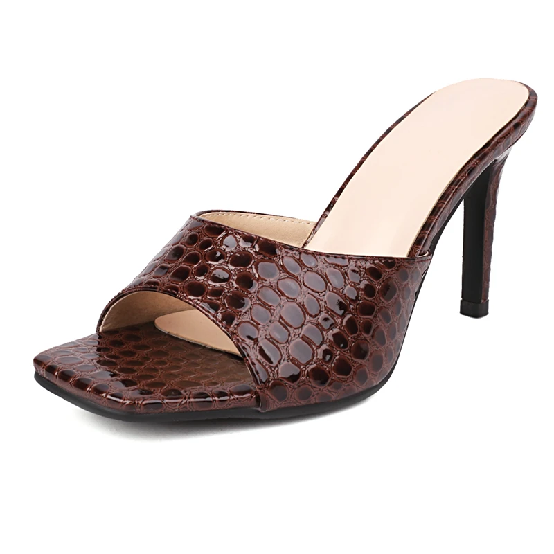 2023 Women Slippers High Heels Strip Pole Dance Shoes Flip Flops Pointed Toe Slides Stone Pattern Slipper Simple Banquet Shoes