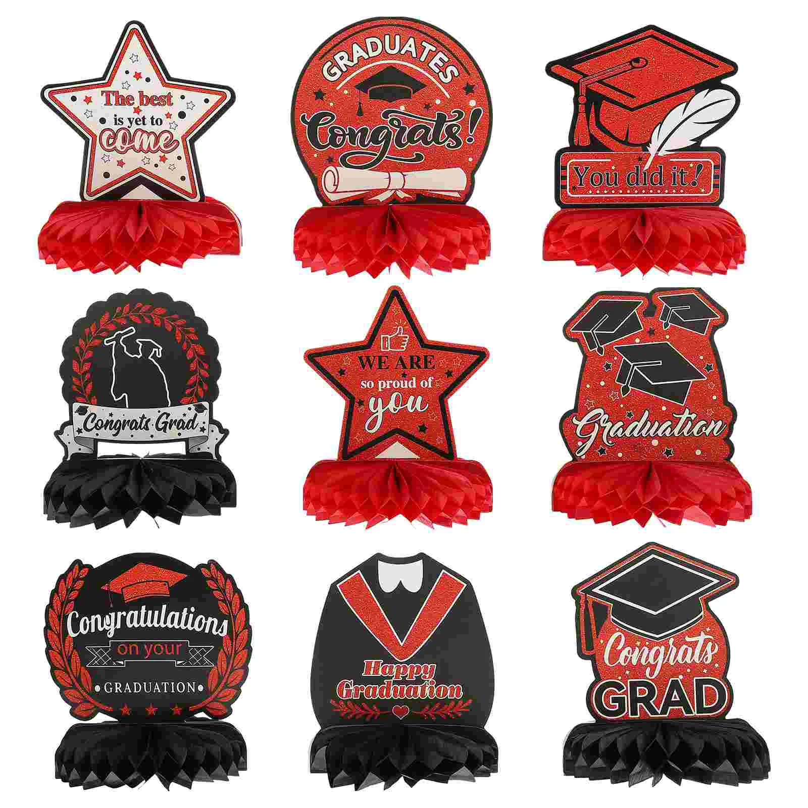 

9 Pcs Graduation Ornaments Black Decor Honeycomb Table Signs Decorations Grad Party Table Centerpieces Paper Class 2022 Pom Pom