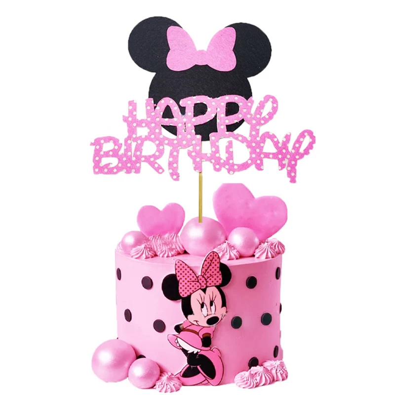 Cake Topper Disney Minnie Mouse Paper Felt cloth Cake topper Party decor for baby shower kid favor cake decor supplies