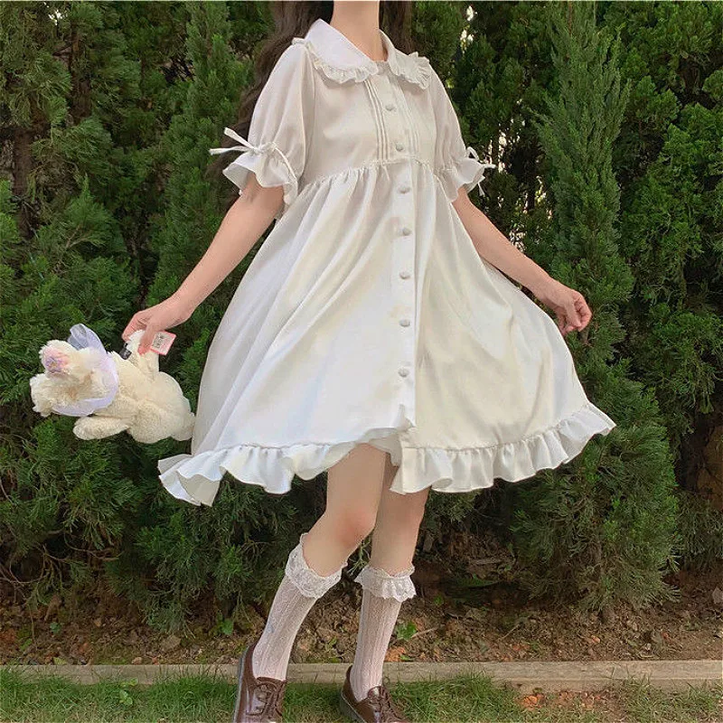 

Dress Female Japanese Sweetheart Loose Versatile Student Kawaii Comfortable Solid Color Fashion Knee Popular Cute Summer 2022