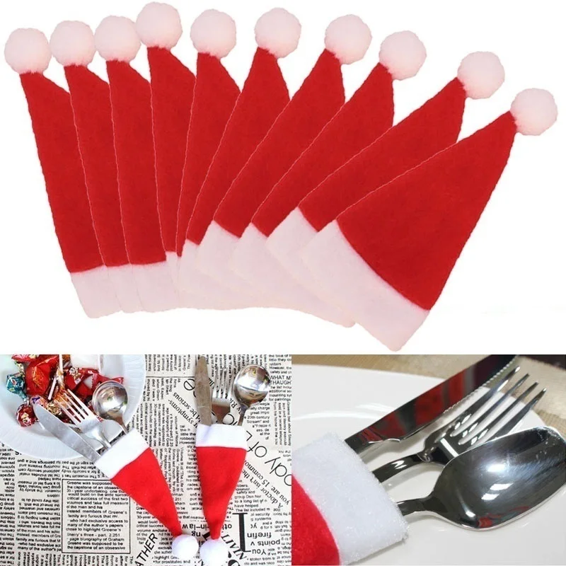 

5/10Pcs Christmas Decorations for Home Mini Cap Tableware Cutlery Holder Bags Christmas Table Decoration for Home Xmas Supplies