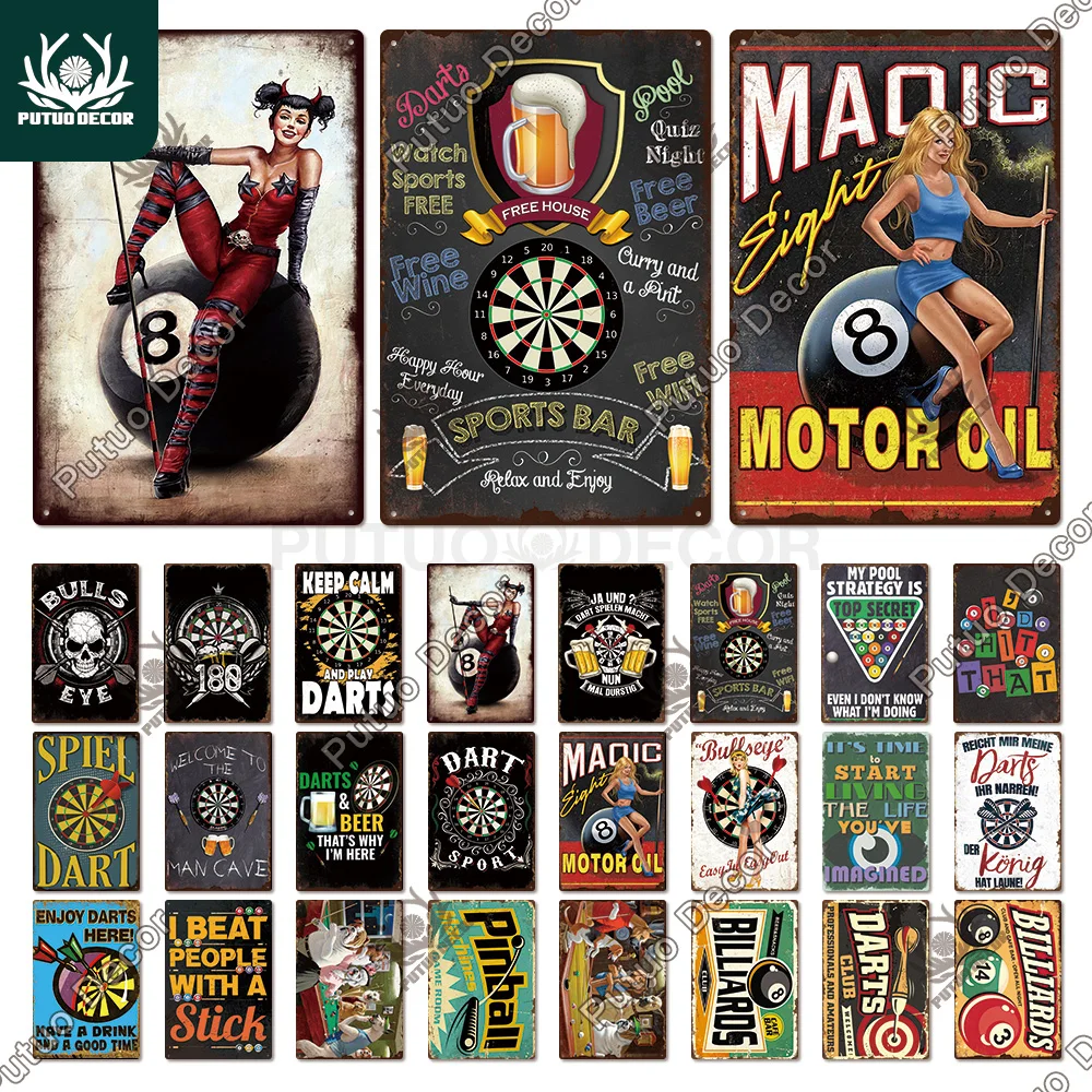 

Putuo Decor Vintage Tin Sign Darts Game Metal Plaque Retro Posters for Garage Man Cave Room Home Wall Art Decorations