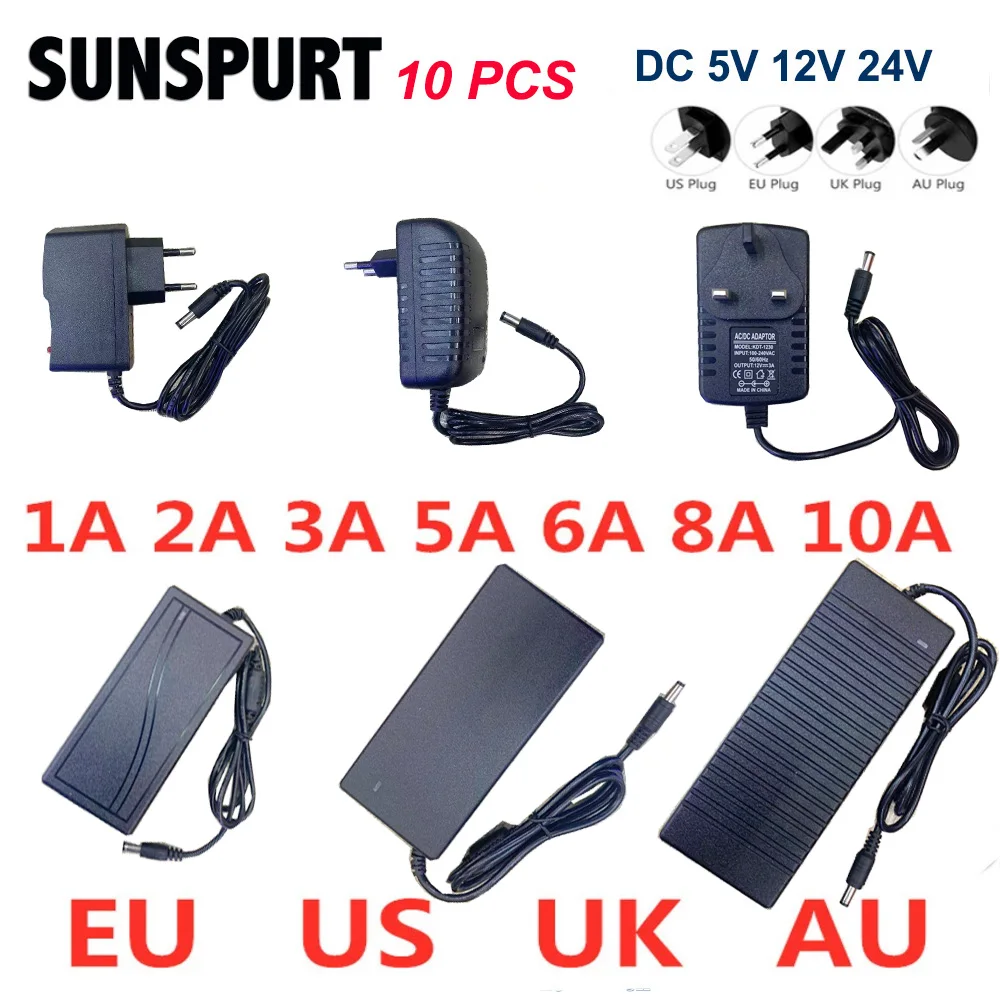 Фото 1-10 шт. DC5V 12V 24V трансформатор AC110V 220V импульсный источник питания 1A 2A 3A 5A 6A 8A 10A адаптер питания для соединения светодиодных лент видеонаблюдения №4