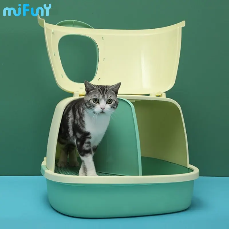 

MiFuny Front Flip Cover Cat Litter Box Corridor Sand Leakage Cat Bedpan Cleaning Anti-splash Semi-closed Cat Toilet Pet Supplies