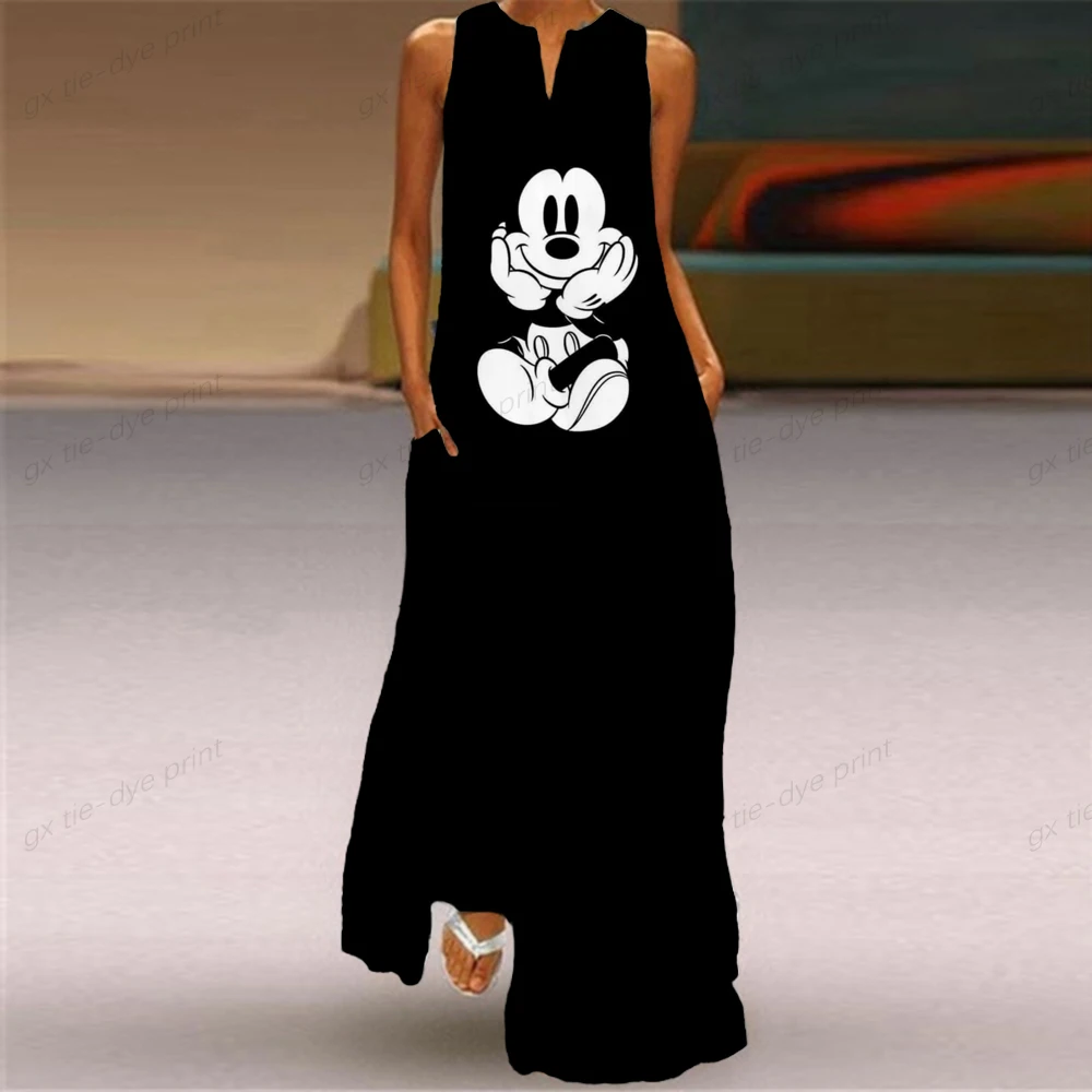 

Disney 3D Mickey Minnie Print Fall Dress 2022 Long Sleeve Breathable Long Dress Women Elegant Girls Casual Black and White Dress