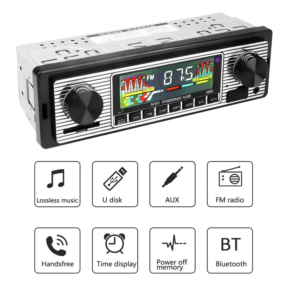 

Car Radio 1 din Bluetooth Retro MP3 Multimedia Player AUX USB FM Play Vintage Stereo Audio Player With Remote Control