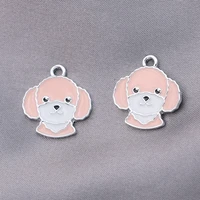 5pcs silver plated pink enamel dog charm pendant jewelry diy making bracelet accessories necklace handmade 18x17mm