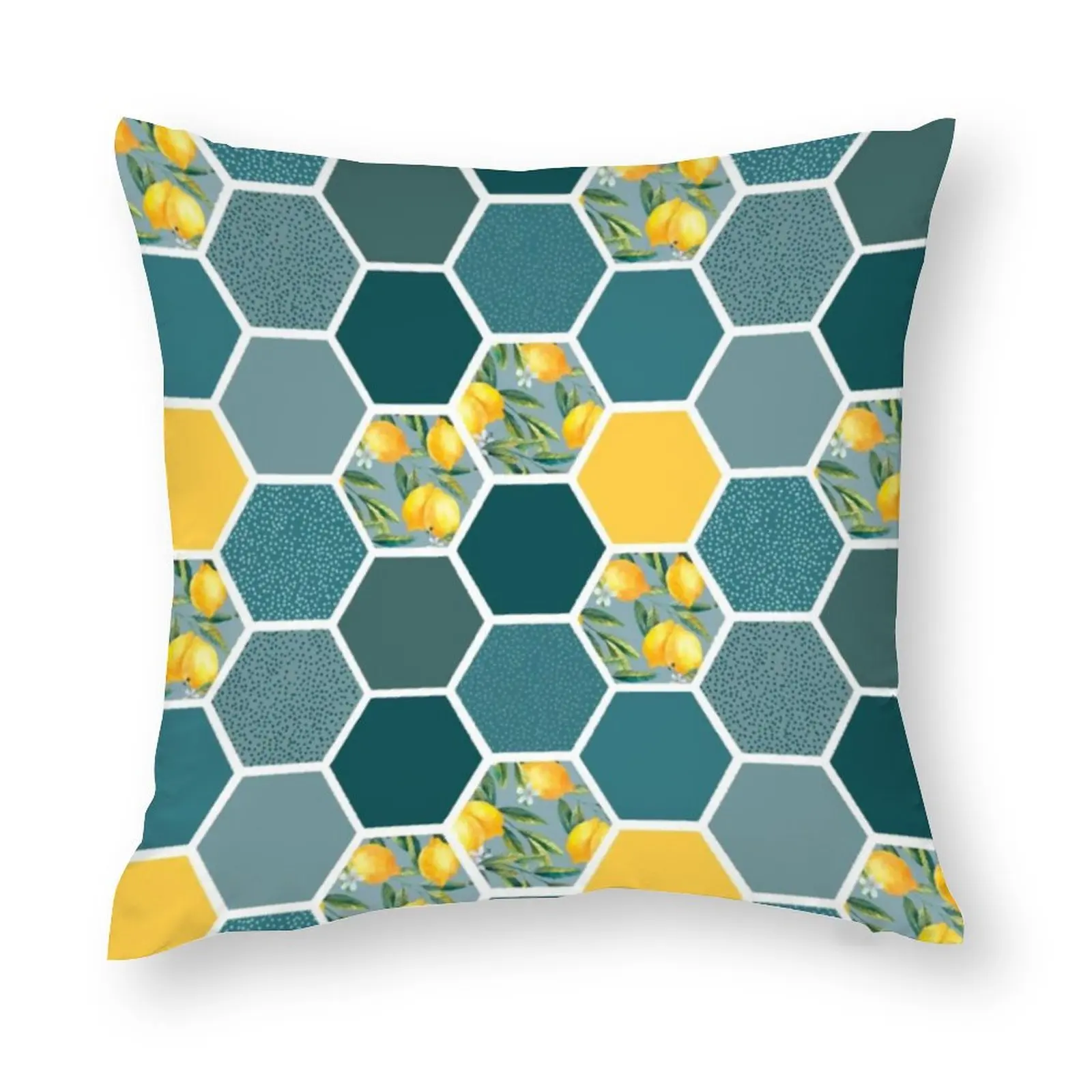 

Throw Pillow Cover 18x18 Inch Lemon Hexagon Patchwork Polyester New Square Slipover Double-Sided Printing Pillowcase