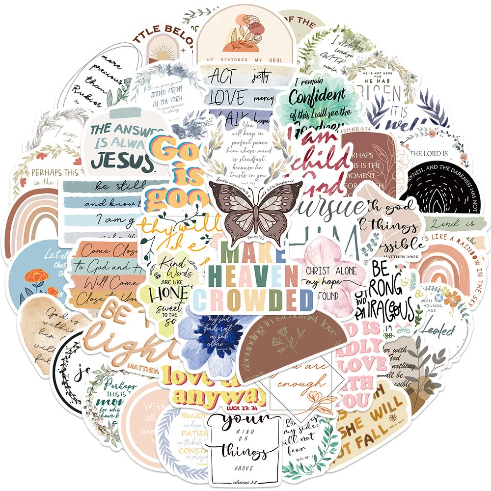10/30/50pcs Jesus Christian Phase Stickers Bible Verse Faith Stickers Wisdom Words Decals for Luggage Laptop Phone Skateboard