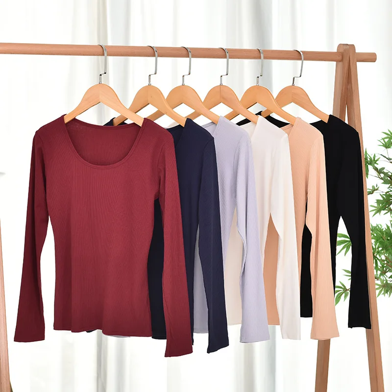 Cotton Thermal Tops For Women Round Neck Bottoming Shirt Women's Inner Slim Fit Autumn And Winter T-shirt Thermal Underwear