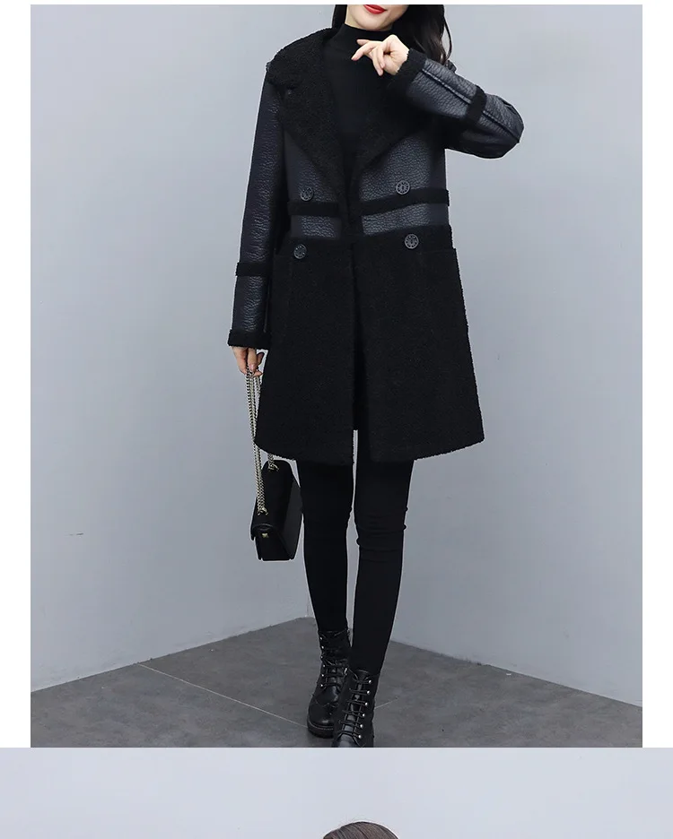 Medium Length Women's Leather Clothes for Women Vintage Brown Double-sided Plush Korean Fashion of Slim Fitting Women's coat