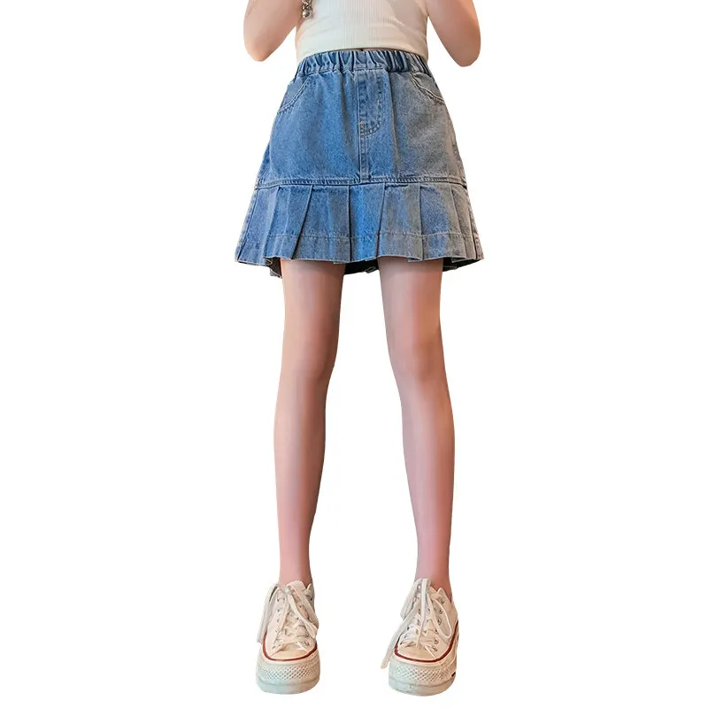 

New Summer Kids Skirt Baby Girls Short Skirt For Girls Summer Novelty Teens Solid Blue Clothes For Girls 7 9 11 13 14 Years Old
