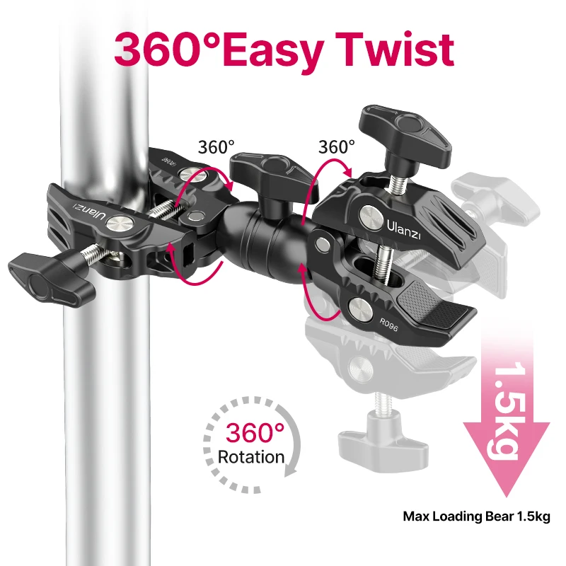 Двойной металлический супер-зажим Ulanzi R096 шарнирный волшебный зажим-краб 360 °
