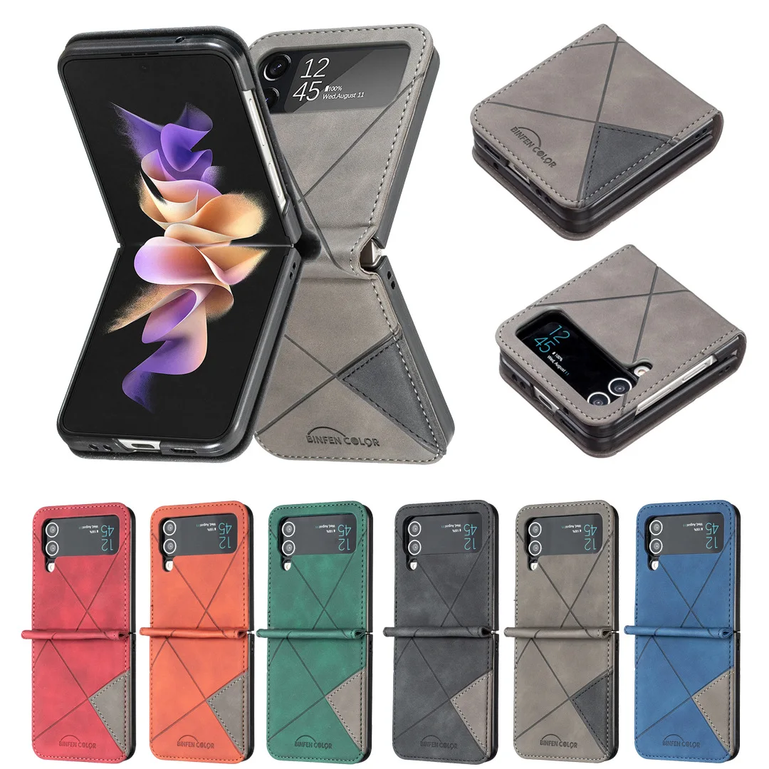 

10pcs Prismatic Foldable Mobile Phone Leather Case for Samsung Galaxy Z Flip 3 Flip 4 5G Men Women Case Cover