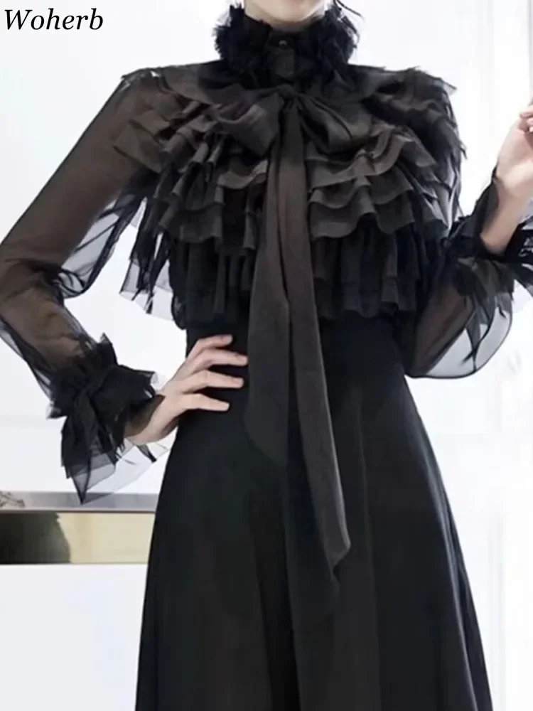 Женская винтажная шифоновая блузка с расклешенными рукавами свободная