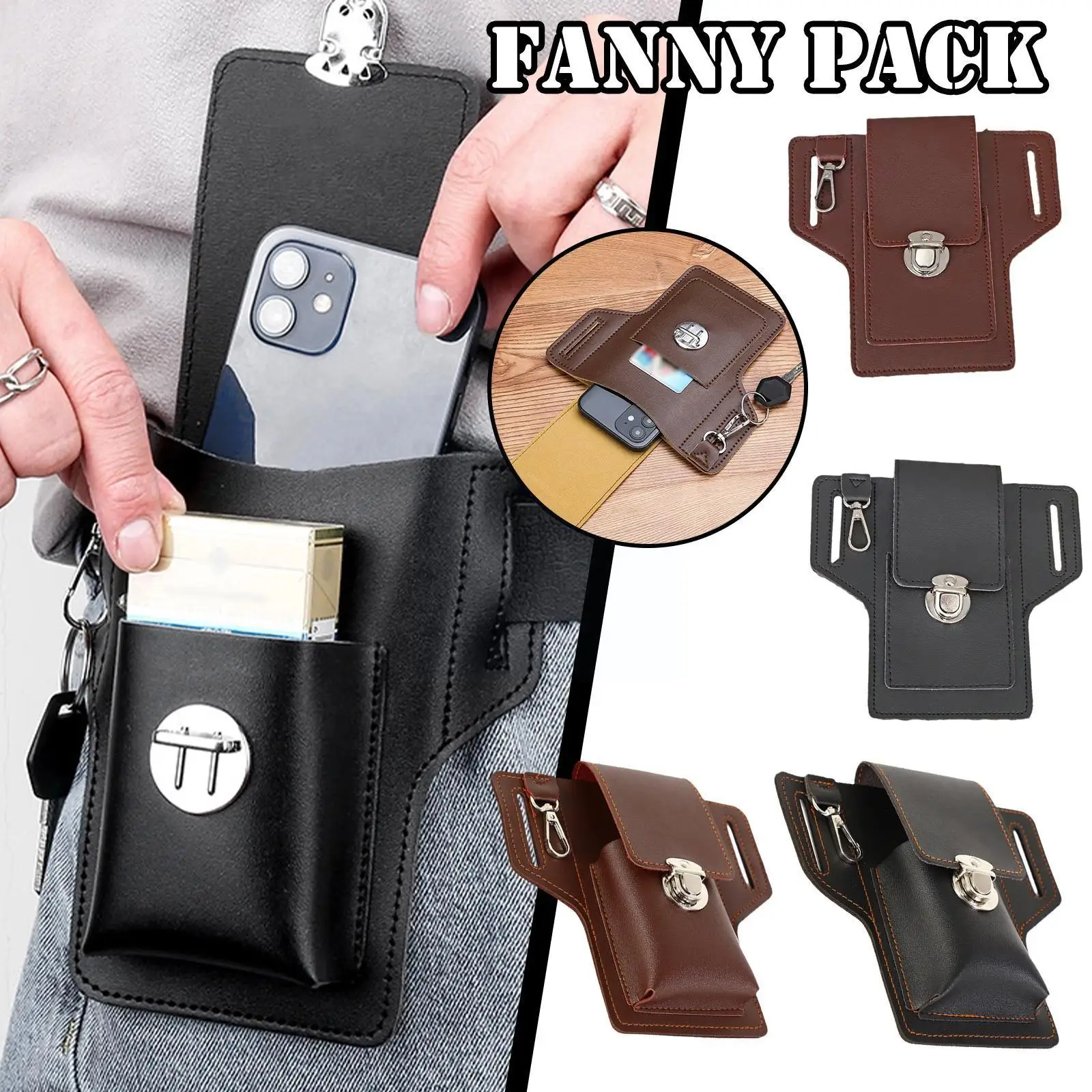 

Vintage Pu Leather Waist Bag Cellphone Loop Holster Wallet Bag Phone Phone Belt Pouch T3j1