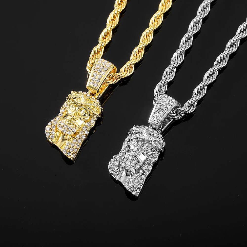 Мужская цепочка с изображением головы Иисуса Христа сверкающая кулон ожерелье в