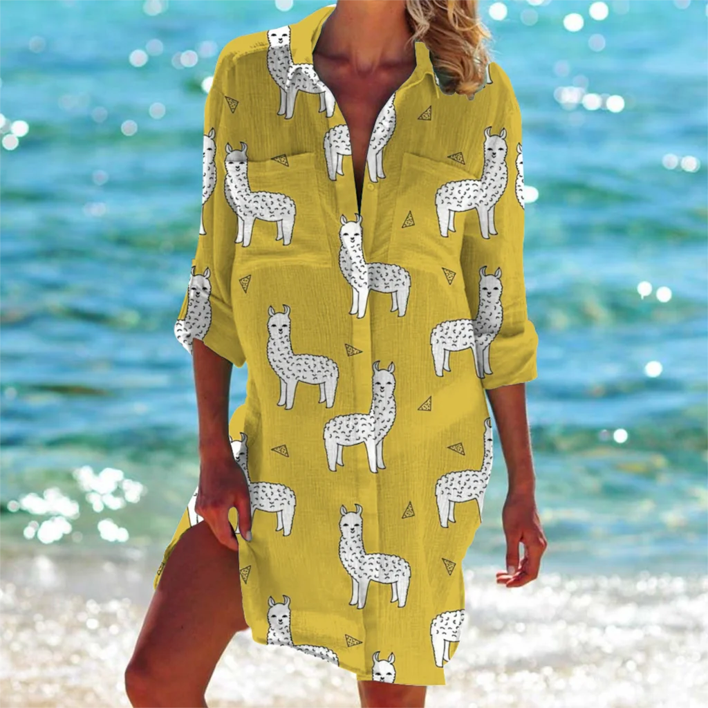 

Sexy V-button commuter shirt 3D Bohemian women's party shirt Beach sunscreen shirt Summer women's top