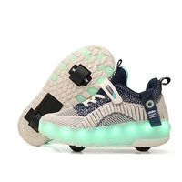 new fashion boys girls pink blue red usb charging led light roller skate shoes for kids multi color sneakers with two wheels