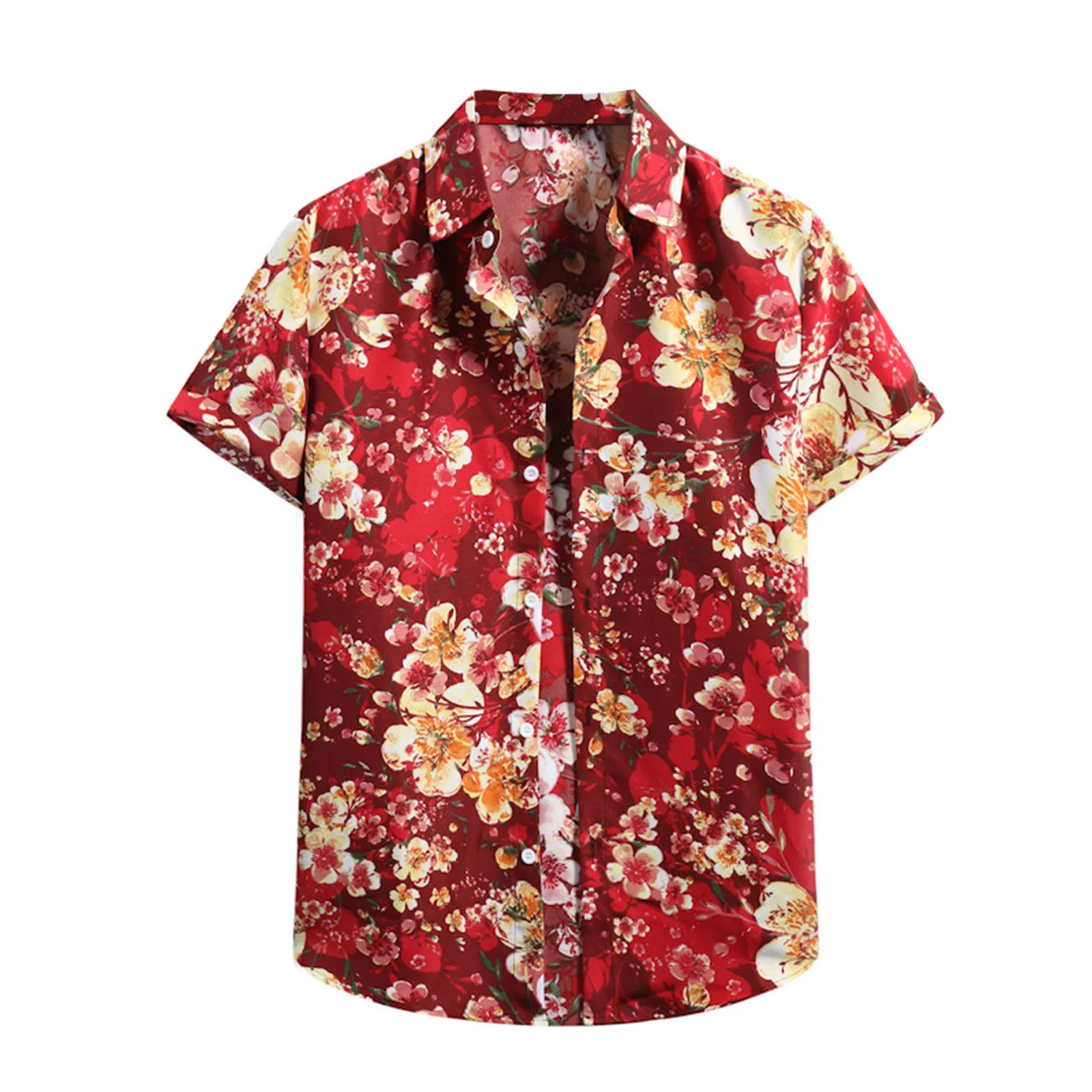 

Гавайская пляжная рубашка для мужчин, короткий кардиган с высоким воротником, мужская рубашка с рукавами, с цветочным принтом, хлопковые фу...
