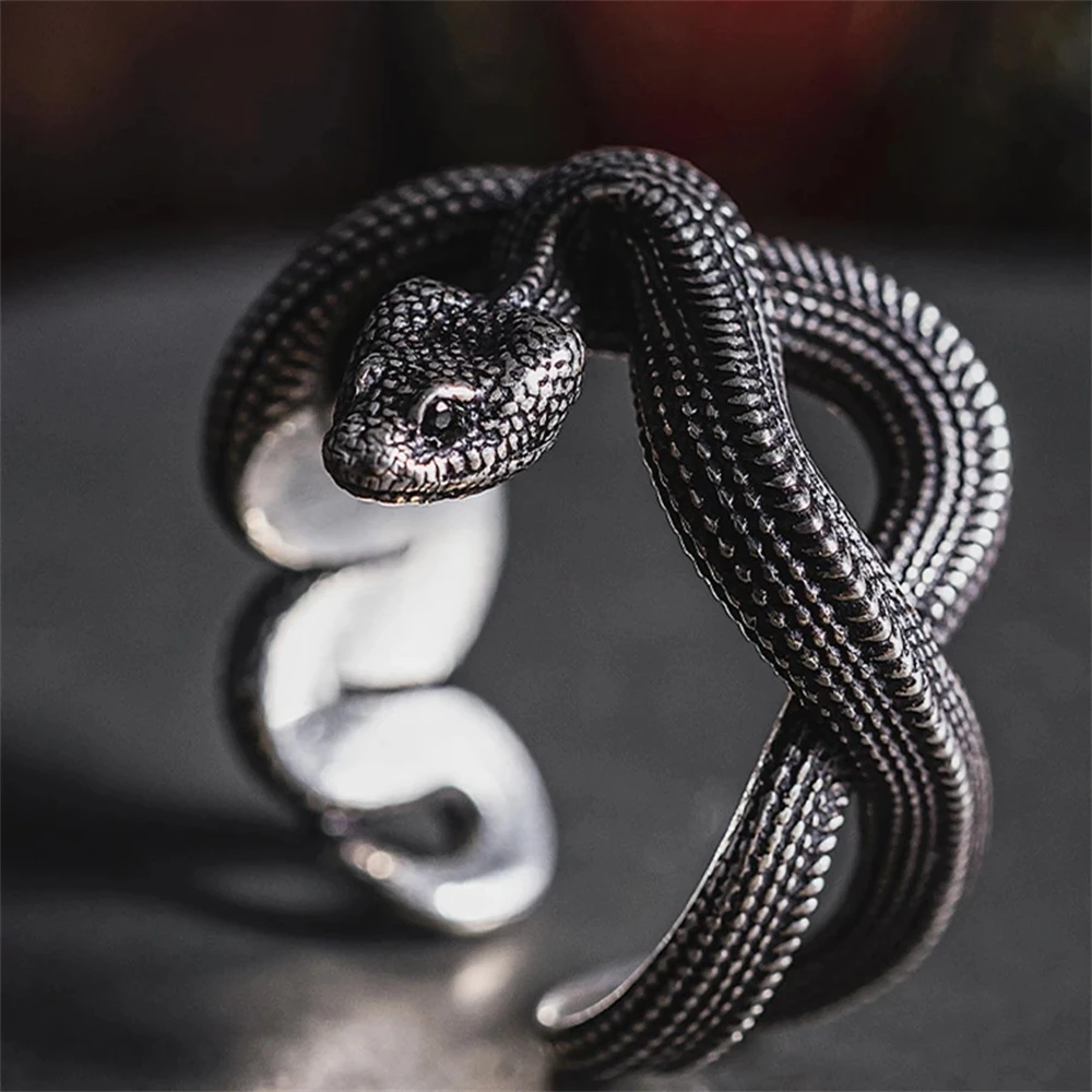 

Vintage Gothic Metal Snake Rings For Men Women Exaggerated Antique Siver Color Retro Punk Stereoscopic Opening Adjustable Rings