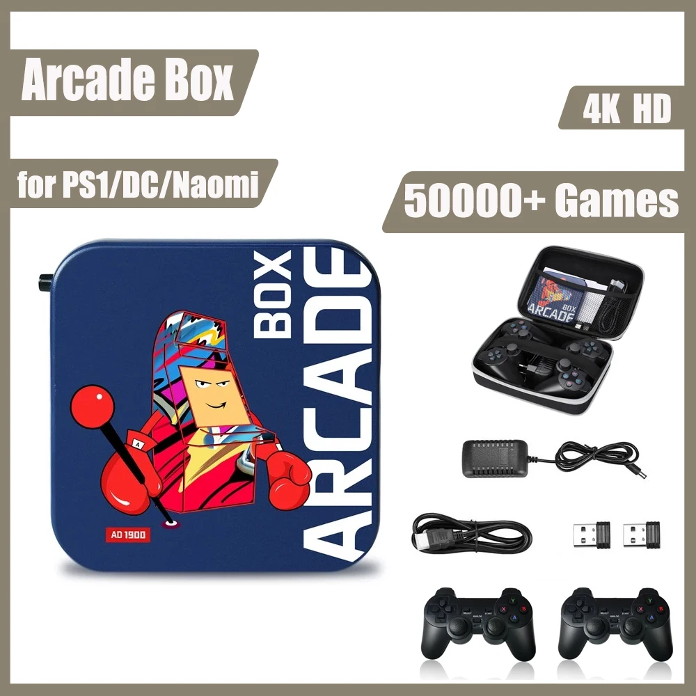 

64G Arcade Box Video Game Console with Controller for PS1/DC/Naomi 4K HD Gaming TV Box Built-in 33000+ Games Children Gifts