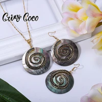 cring coco vintage big round necklace abalone shell earring jewelry sets 2022 pineapple gold plated dangle earrings for women