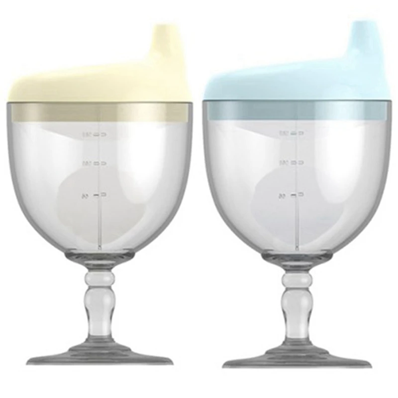 

2X 150ML Baby Goblet Water Bottle Infant Cups With Duckbill Mouth Shape For Feeding Baby Training Blue & Yellow
