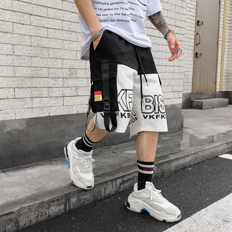 

Streetwear Men Shorts Mix Color White Black Japanese Harajuku Fashion Shorts for Male Hip Hop Joggers Casual Loose Clothing