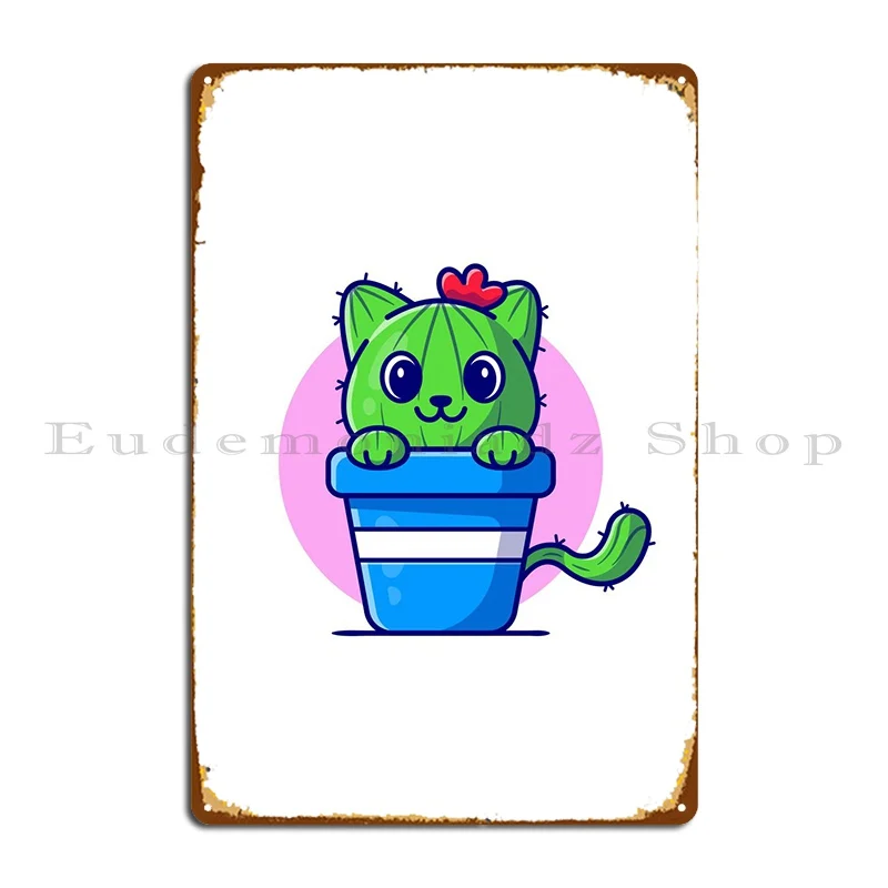 

Металлический плакат с изображением милой кошки кактуса, украшение ржавчины, жестяной Плакат на заказ для гостиной