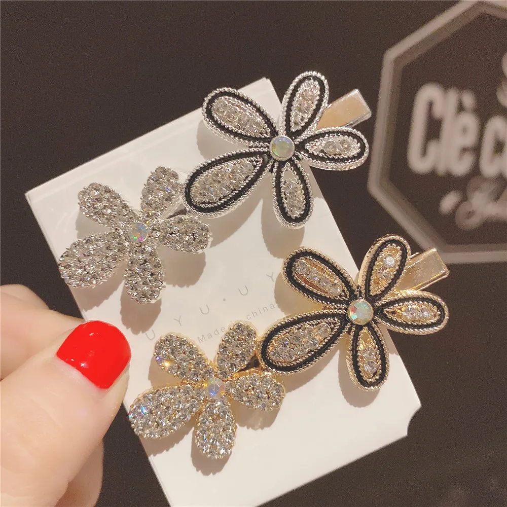 

Flower Rhinestones Metal Tongs Hairpins Luxury Barrettes Cute Hair Clips Korea Crystal Cute Hair Accessories for Women Girls