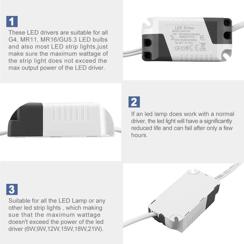 

Драйвер для светодиодной лампы с регулируемой яркостью, 6/9/12/15/18/21 Вт, 1 шт.