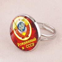 cccp russian national emblem communist symbol silver plated glass open ring soviet soviet insignia sickle hammer ring