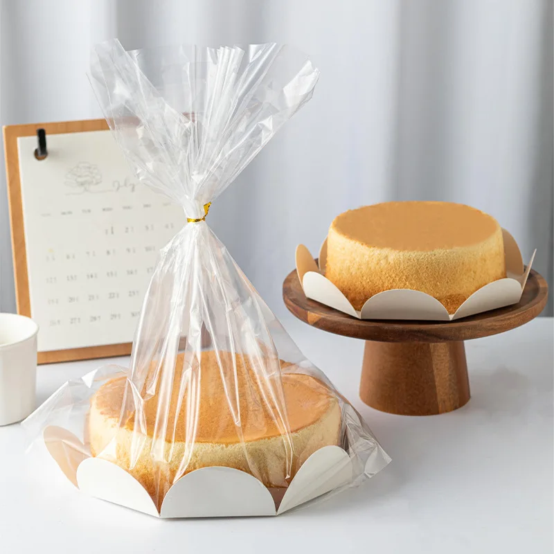

10Pcs Set 6/8inch Chiffon Cake Bread Packing Bags With Paper Tray Toast Dessert Baking Bakery Food Wrapping Bag