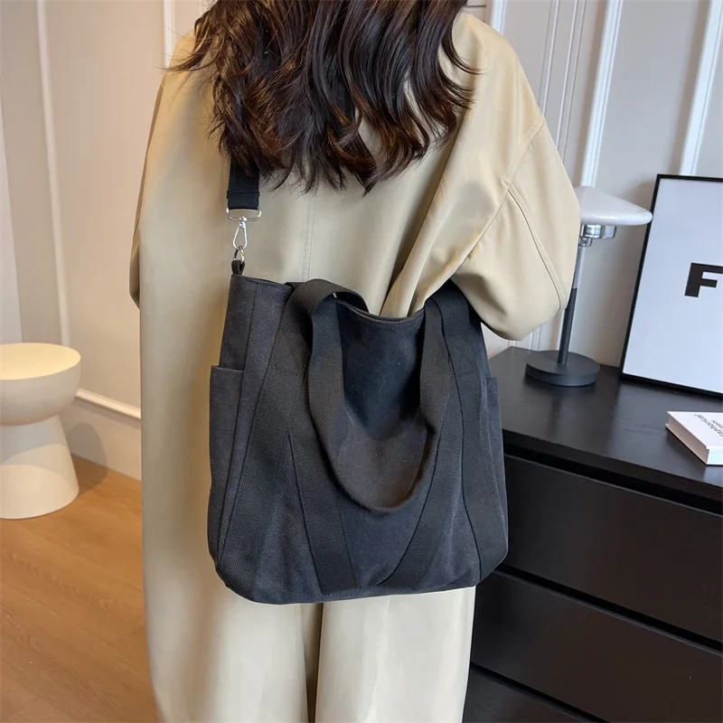 

Canvas Shoulder Bag 2023 New Korean Version Casual Solid Color Handbag Unisex Large Capacity College Schoolbags