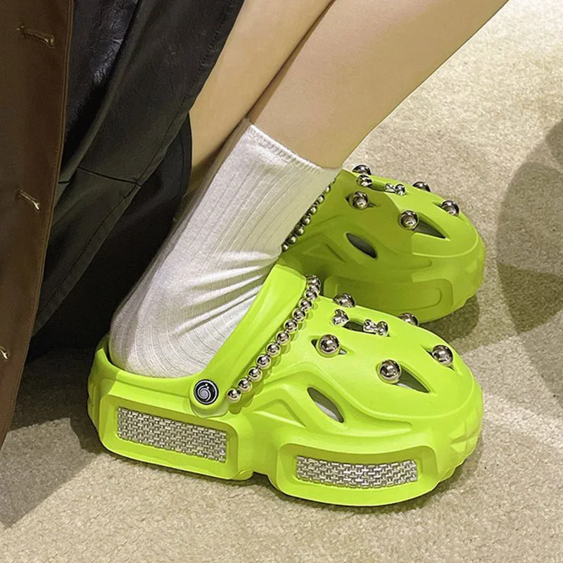 Mo Dou Women's Sandals Thick Soft Home Slippers Non-slip Outdoors Cool Chain Fashion Cozy Slides Easy Washing Breathable Cut-out