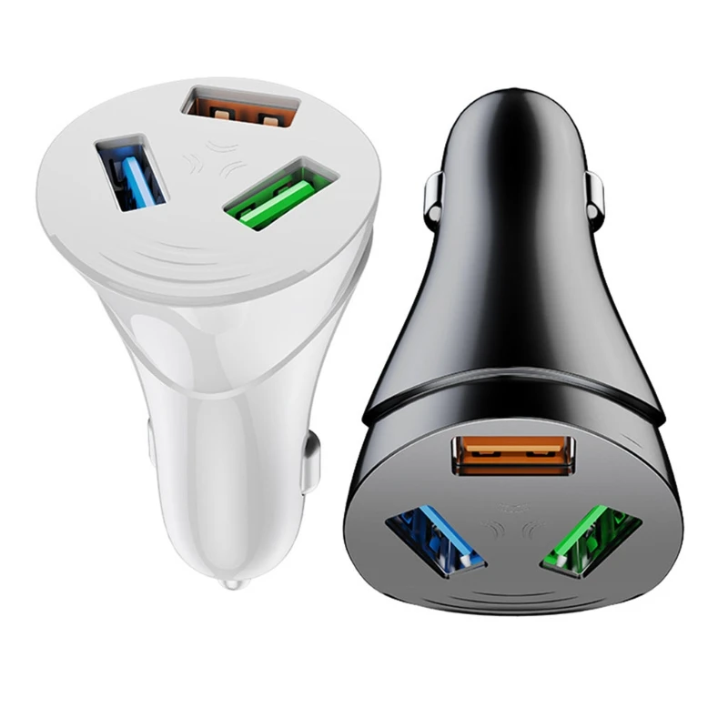 

Автомобильное зарядное устройство с 3 портами USB, портативный автомобильный адаптер для зарядки телефона и GPS, 12/24 в