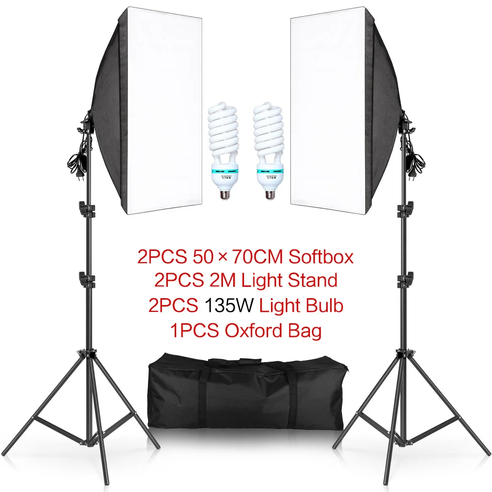 Softbox para Fotografia Peças de Lâmpadas Acessórios para Fotografia Kit de Iluminação Contínua com 2 Lâmpada Única Suporte Iluminação 50 cm x 70cm