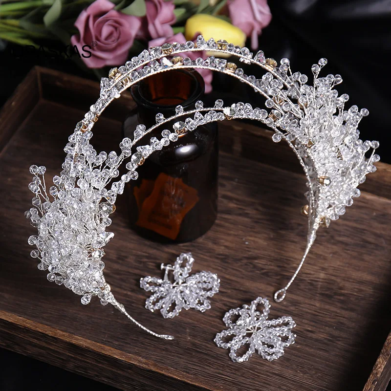 

Jewelry Set Wedding Headbands Earrings For Women Shiny Crystal Bridal Hair Accessories Fashion Hairbands Earring Sets