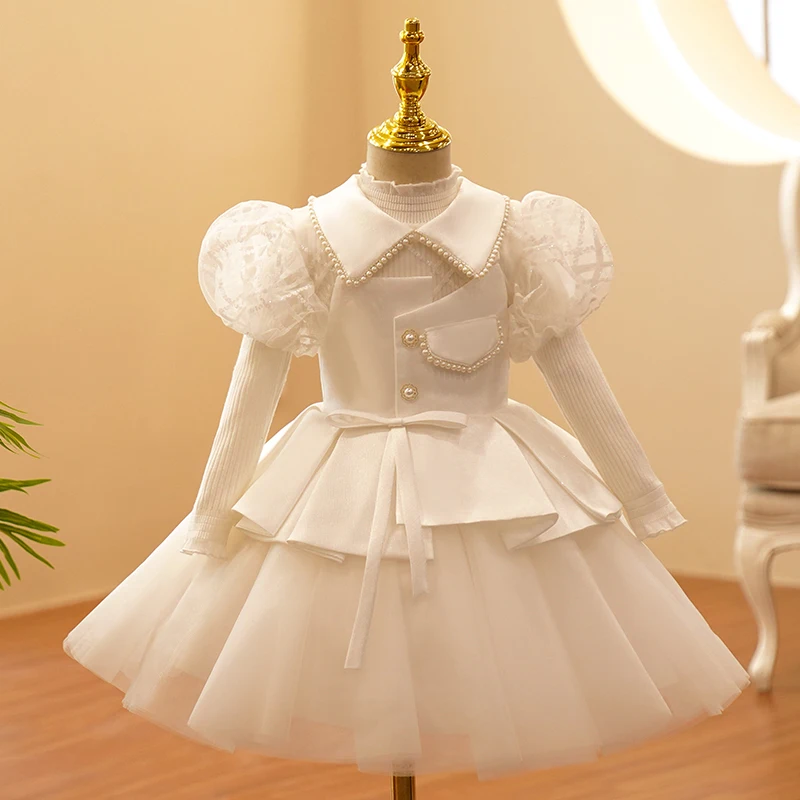 

2022 Real White Girls Dress Short Bridesmaid Kids Dresses For Girls Children Princess Dress Party Wedding Dress