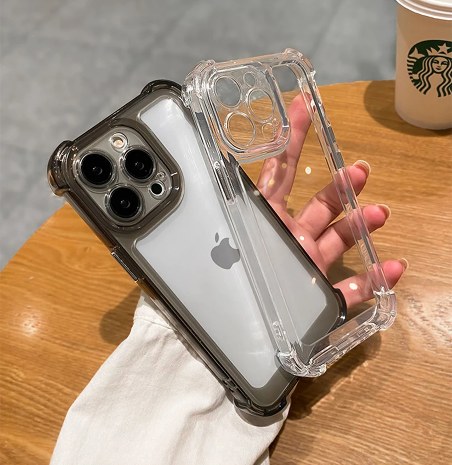 Роскошный противоударный прозрачный жесткий акриловый чехол для iPhone 14 13 12 11 Pro Max X XR XS 7 8 Plus, мягкий силиконовый бампер, прозрачный чехол (art.: 3920befe312ff) - 3920befe312ff