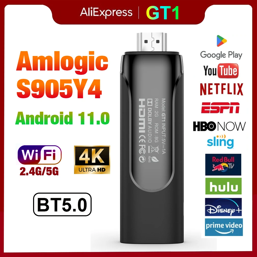 

GT1 4K Streaming TV Stick Amlogic S905Y4 Android 11 Google TV Smart TV BOX 2.4G/5G Dual Wifi 802.11ac BT 5.0 AV1 2G 8G TV Dongle