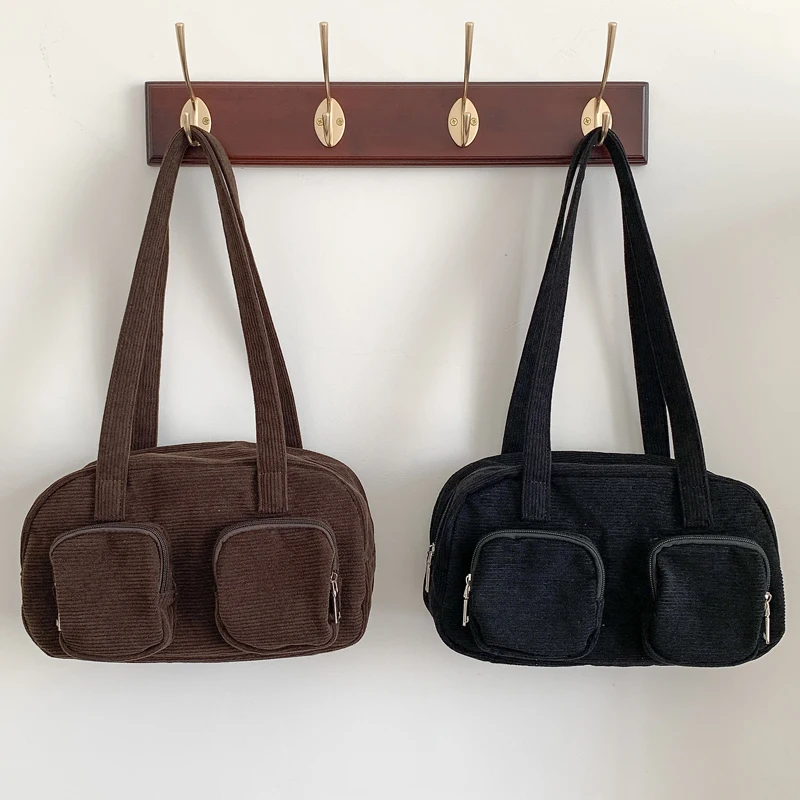 

Новинка Зима 2022, Вельветовая женская сумка на молнии, маленькие сумки на плечо для женщин, молодежная сумка в стиле преппи, роскошная оптовая продажа