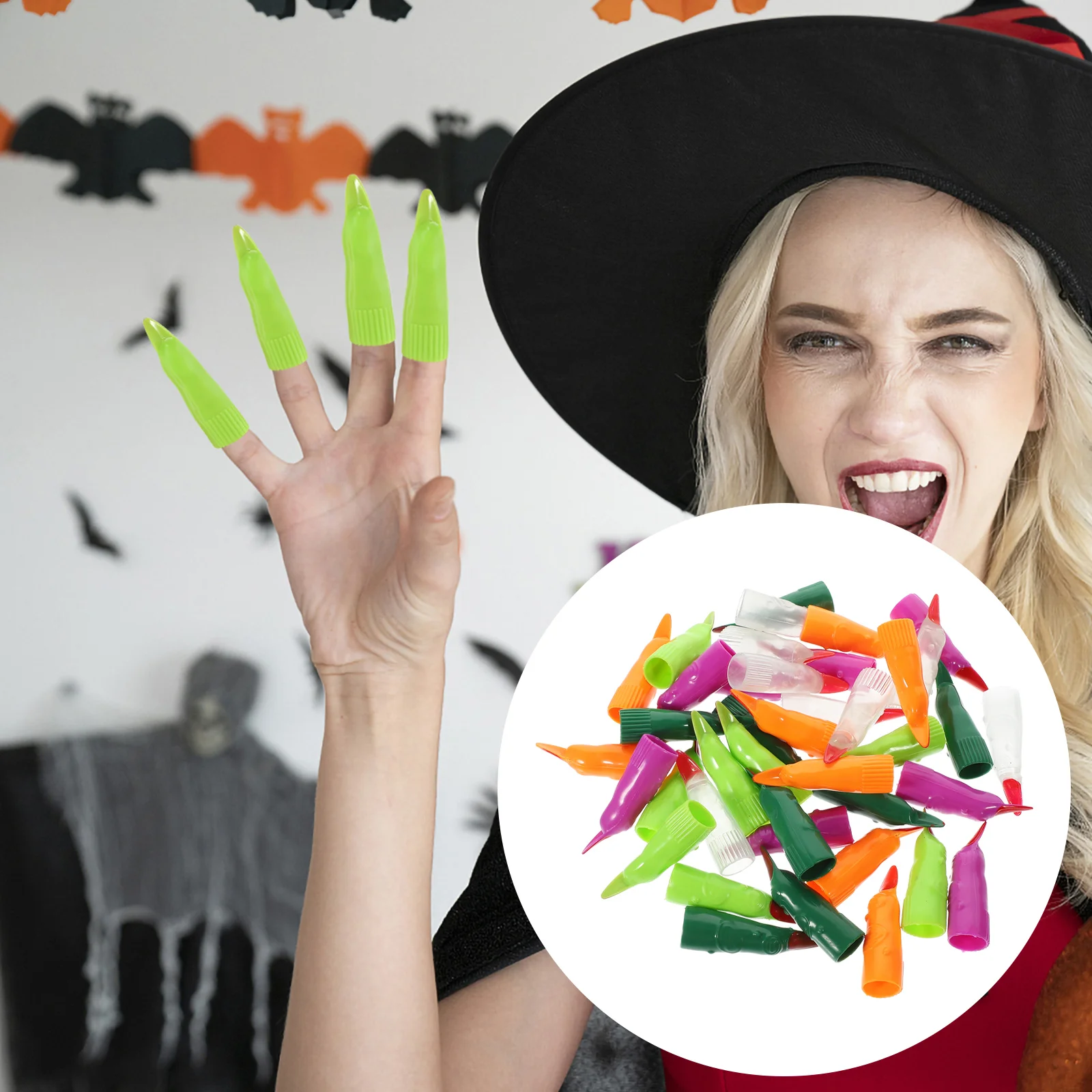 

40 Pcs Halloween Nail Set Witch Cosplay Fake Fingers Party Supplies Prank Witches Costume Props