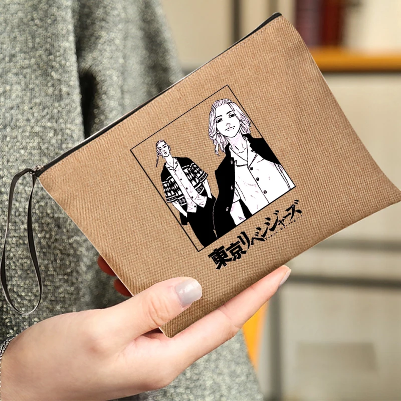 

Linen Cosmetic Bag Tokyo Japan Anime Pattern Organizer Bag Party Toiletries Linen Zipper Pouch Travel Organizer Tote Pouch