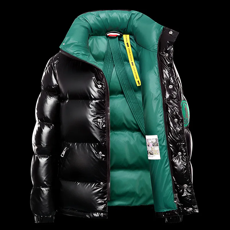 

2022 New Men's Stand Collar Down Jacket Straps Unique Design Plush Thickened Winter Warm Coat Fashion Casual Male Clothing