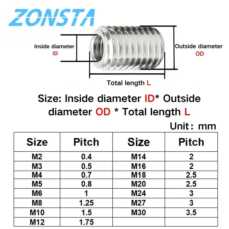 Insert Sleeve Converter Nut Coupler M2 M2.5 M3 M4 M5 M6 M8 M10-M20 304 Stainless Steel Inside Outside Thread Adapter Screw Nuts