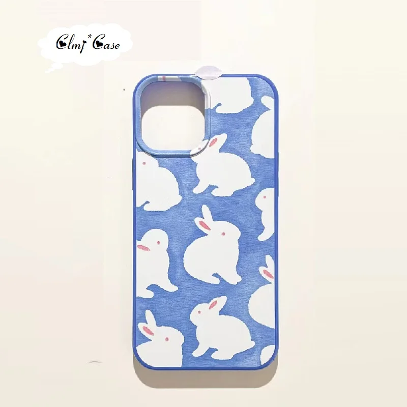 

Clmj Korean INS Cute Rabbit Phone Case For iPhone 11 12 Mini 13 Pro 14 XR X XS Max 7 8 Plus Se 2020 Silicone Protective Cover
